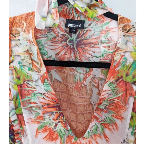 Roberto Cavalli Just Cavalli Floral Tie Neck Blouse - Picture 7 of 10